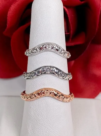 Floral Curved Band, Simple Center Flower, Vintage Jewelry Design#D511