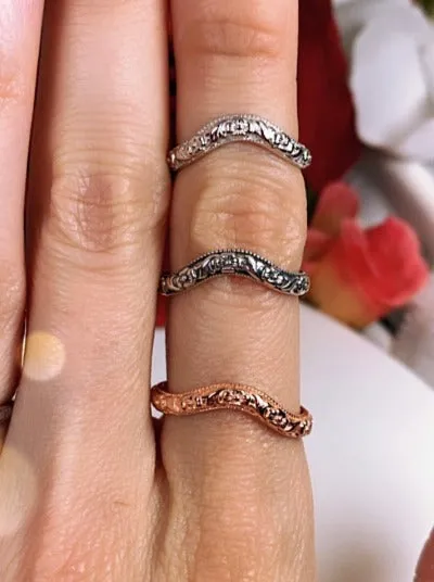 Floral Curved Band, Simple Center Flower, Vintage Jewelry Design#D511