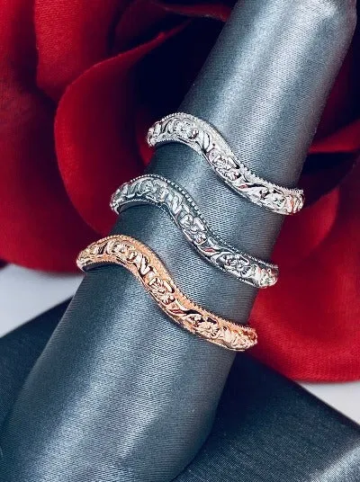 Floral Curved Band, Simple Center Flower, Vintage Jewelry Design#D511