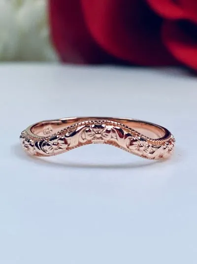 Floral Curved Band, Simple Center Flower, Vintage Jewelry Design#D511