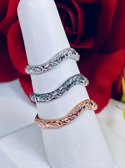 Floral Curved Band, Simple Center Flower, Vintage Jewelry Design#D511