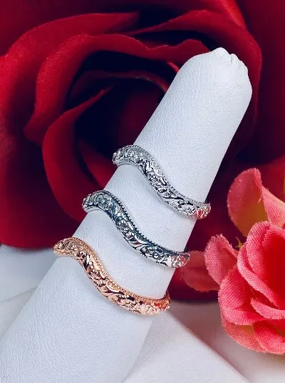 Floral Curved Band, Simple Center Flower, Vintage Jewelry Design#D511