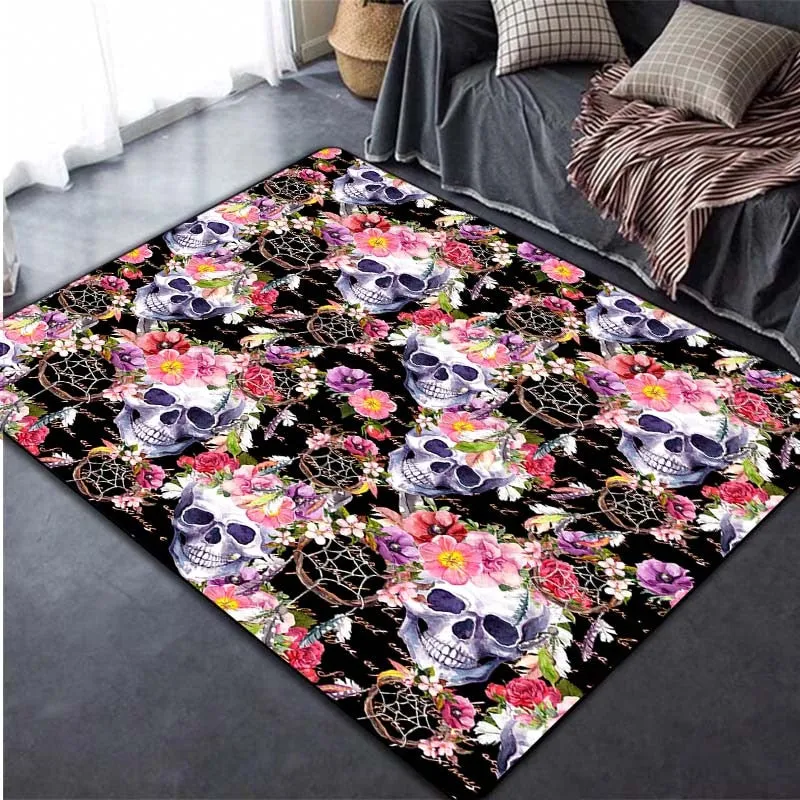 Flower skull Carpets for Living Room 3D Printed  Rugs for Bedroom and Office Soft Non Slip Modern Carpet