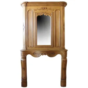 French Fanny Brice Mansion Louis XV Oak Mirrored Trumeau Fireplace Surround