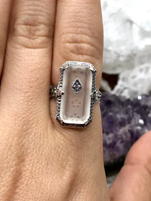 Frosted Camphor Glass Ring, Size 8, 1915 Vintage style, Edwardian Jewelry #D232 - Ready to Ship