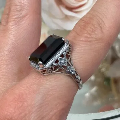 Garnet Art Nouveau Ring, Natural or CZ Gemstone, Vintage Style Jewelry, Design#D64