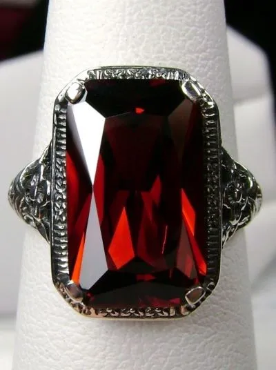 Garnet Art Nouveau Ring, Natural or CZ Gemstone, Vintage Style Jewelry, Design#D64