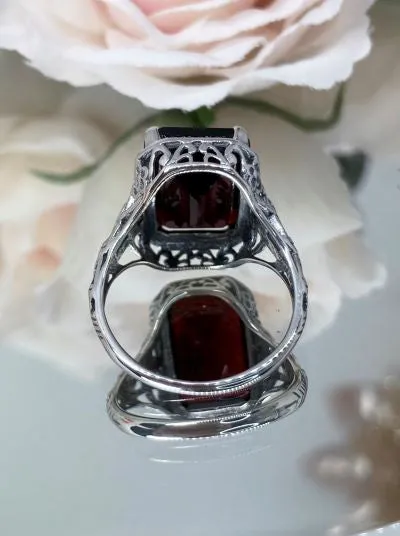 Garnet Art Nouveau Ring, Natural or CZ Gemstone, Vintage Style Jewelry, Design#D64