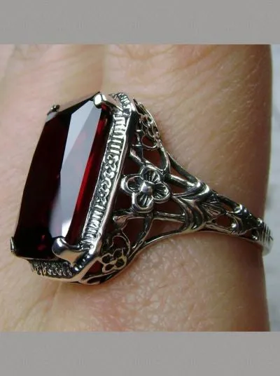 Garnet Art Nouveau Ring, Natural or CZ Gemstone, Vintage Style Jewelry, Design#D64