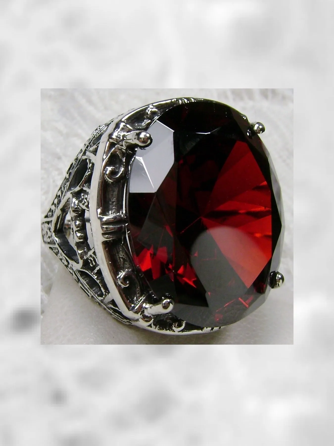 Garnet CZ (Cubic Zirconia) Ring, 24ct Oval Cut Gem, Victorian Jewelry, D76