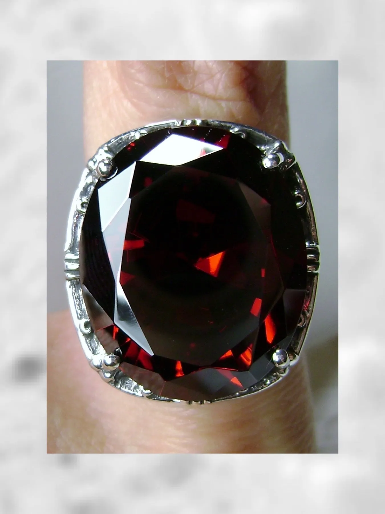 Garnet CZ (Cubic Zirconia) Ring, 24ct Oval Cut Gem, Victorian Jewelry, D76