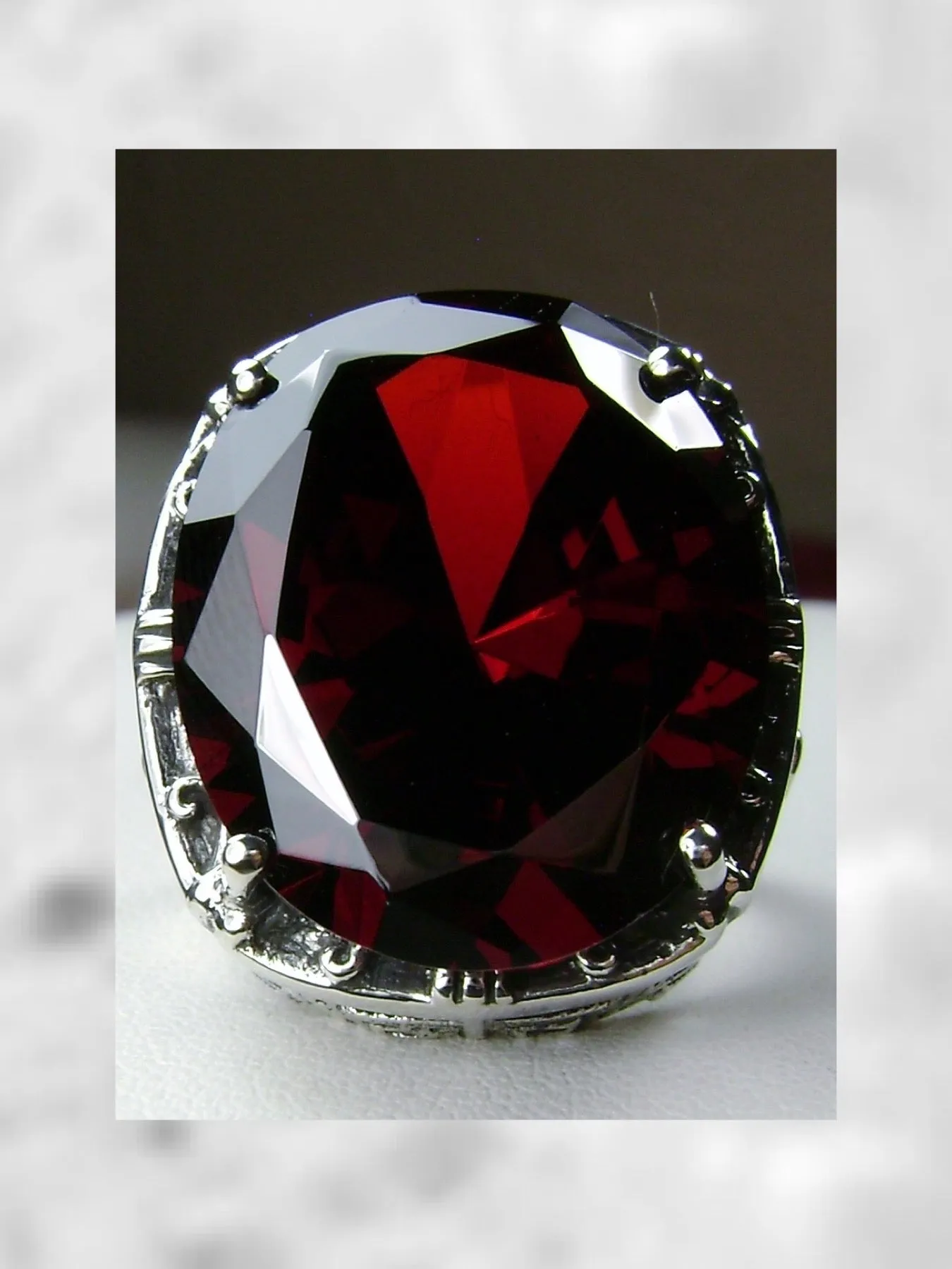 Garnet CZ (Cubic Zirconia) Ring, 24ct Oval Cut Gem, Victorian Jewelry, D76