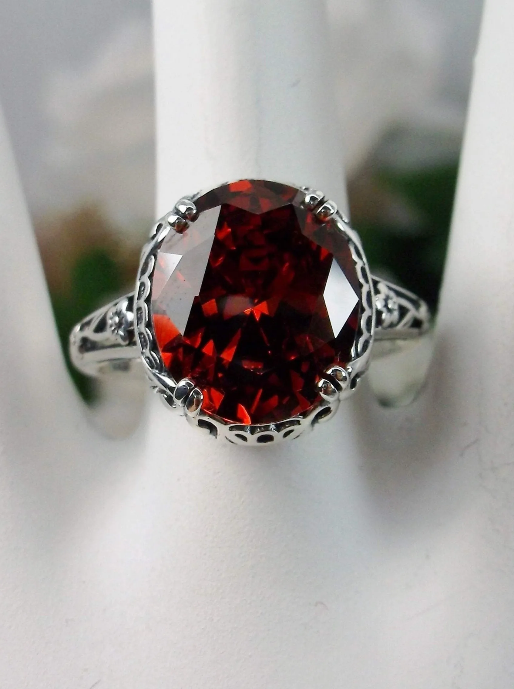 Garnet CZ Ring, Edwardian Antique Reproduction Jewelry #D70z