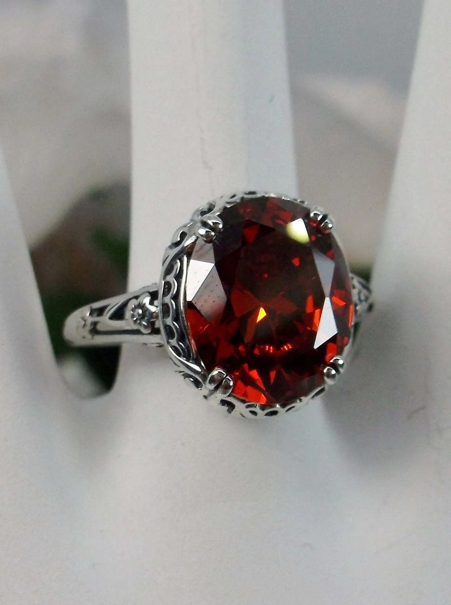 Garnet CZ Ring, Edwardian Antique Reproduction Jewelry #D70z