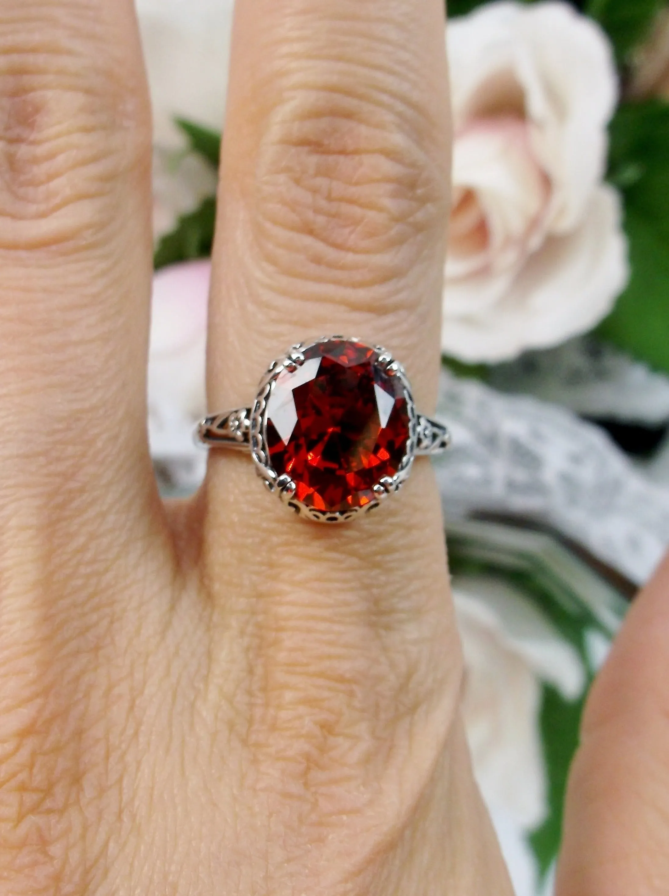 Garnet CZ Ring, Edwardian Antique Reproduction Jewelry #D70z