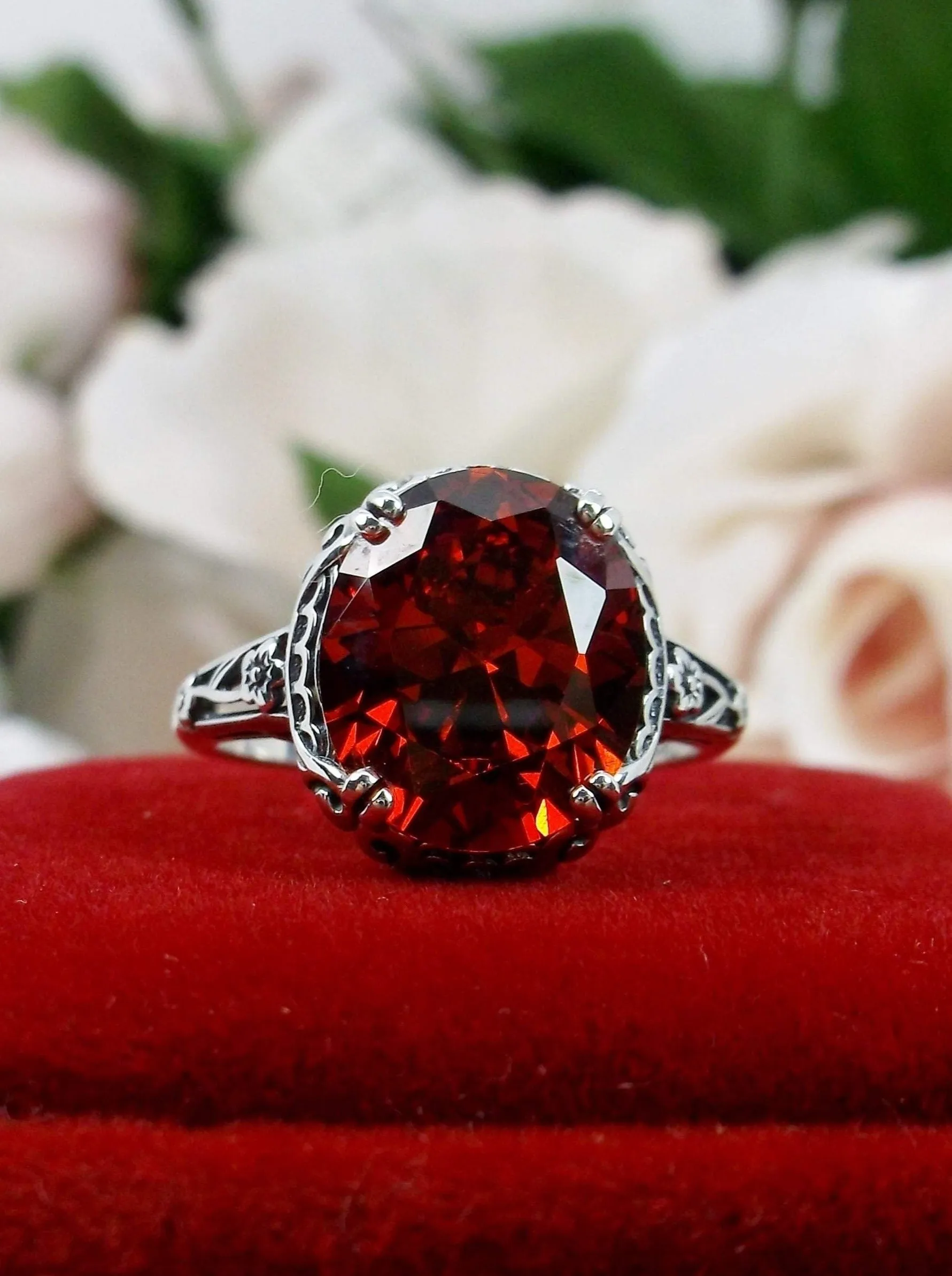Garnet CZ Ring, Edwardian Antique Reproduction Jewelry #D70z