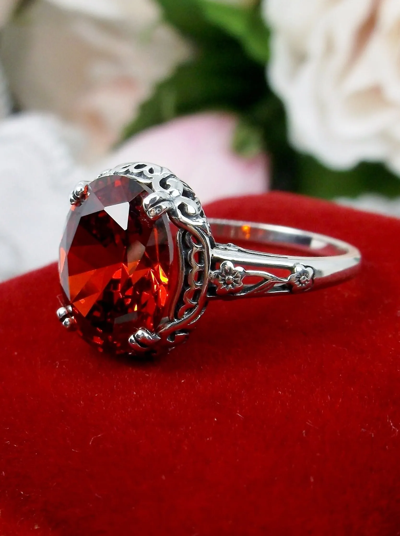 Garnet CZ Ring, Edwardian Antique Reproduction Jewelry #D70z