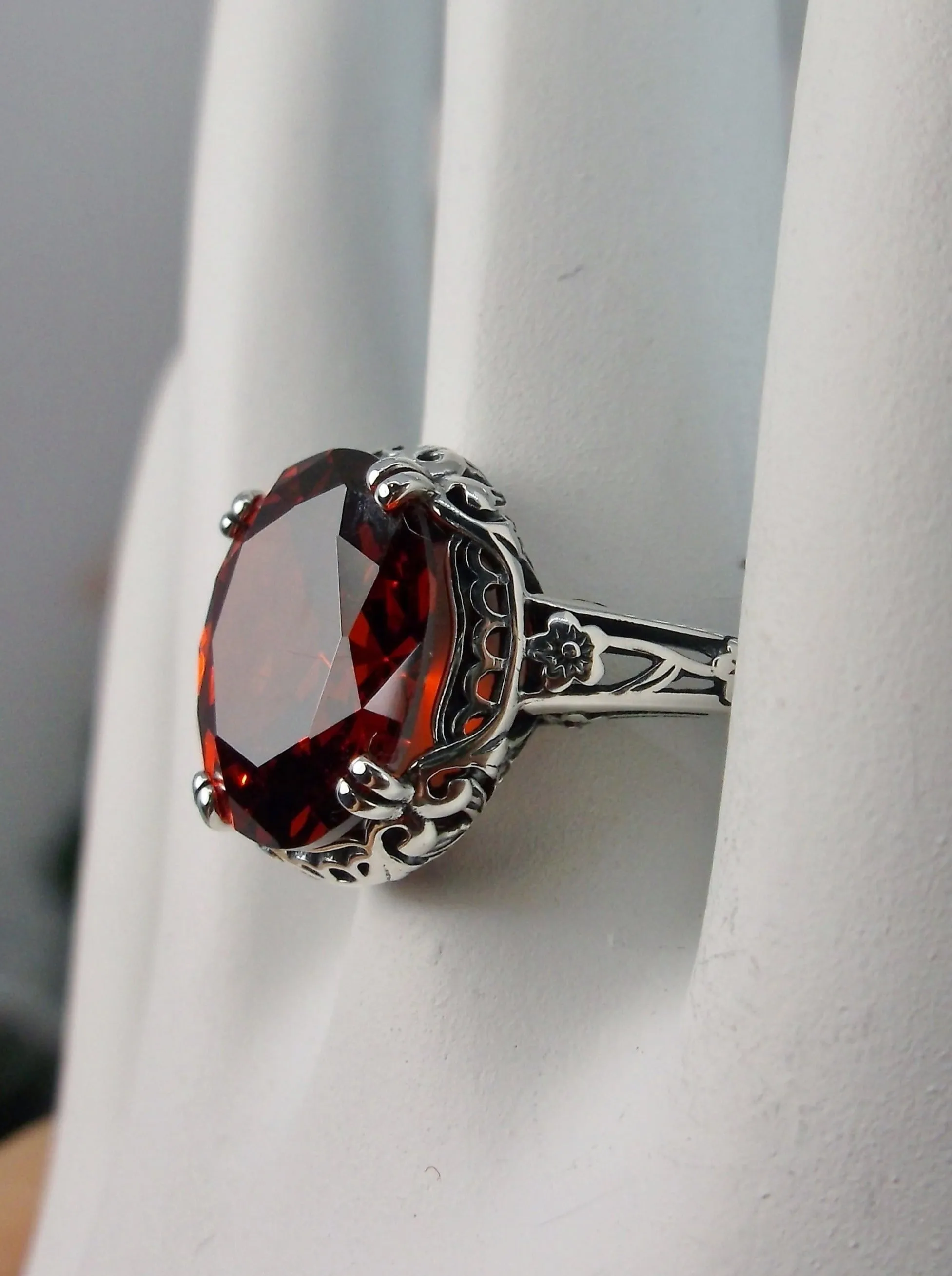 Garnet CZ Ring, Edwardian Antique Reproduction Jewelry #D70z
