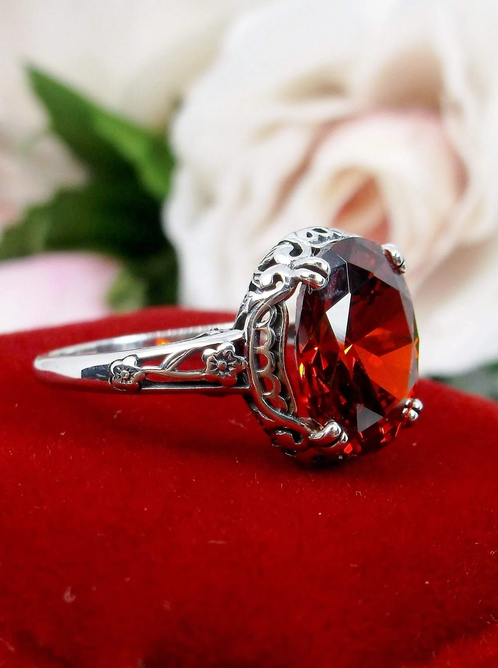 Garnet CZ Ring, Edwardian Antique Reproduction Jewelry #D70z