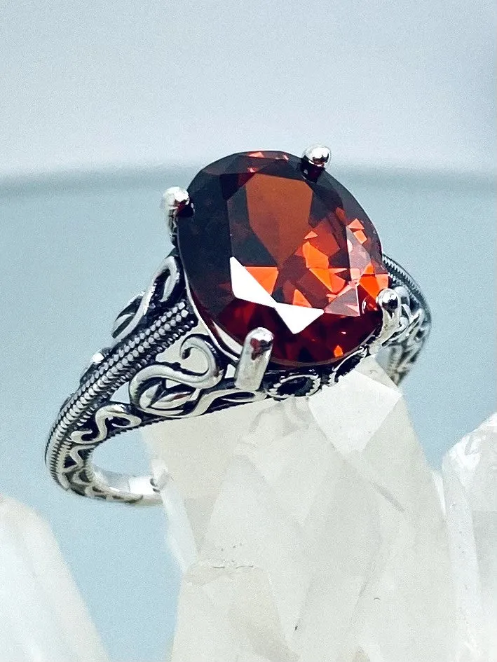 Garnet CZ Ring, Swan Filigree, Art Deco Jewelry #D190