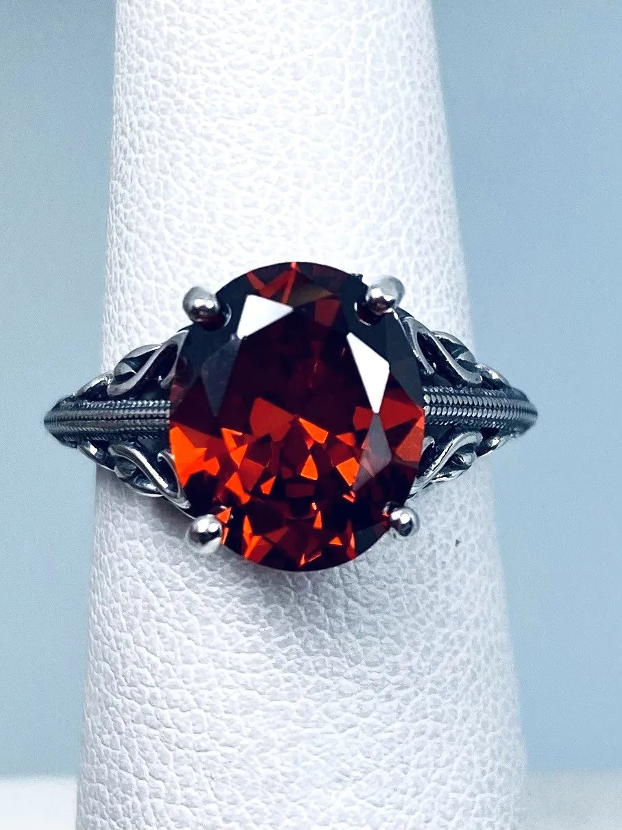 Garnet CZ Ring, Swan Filigree, Art Deco Jewelry #D190