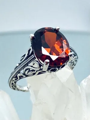 Garnet CZ Ring, Swan Filigree, Art Deco Jewelry #D190