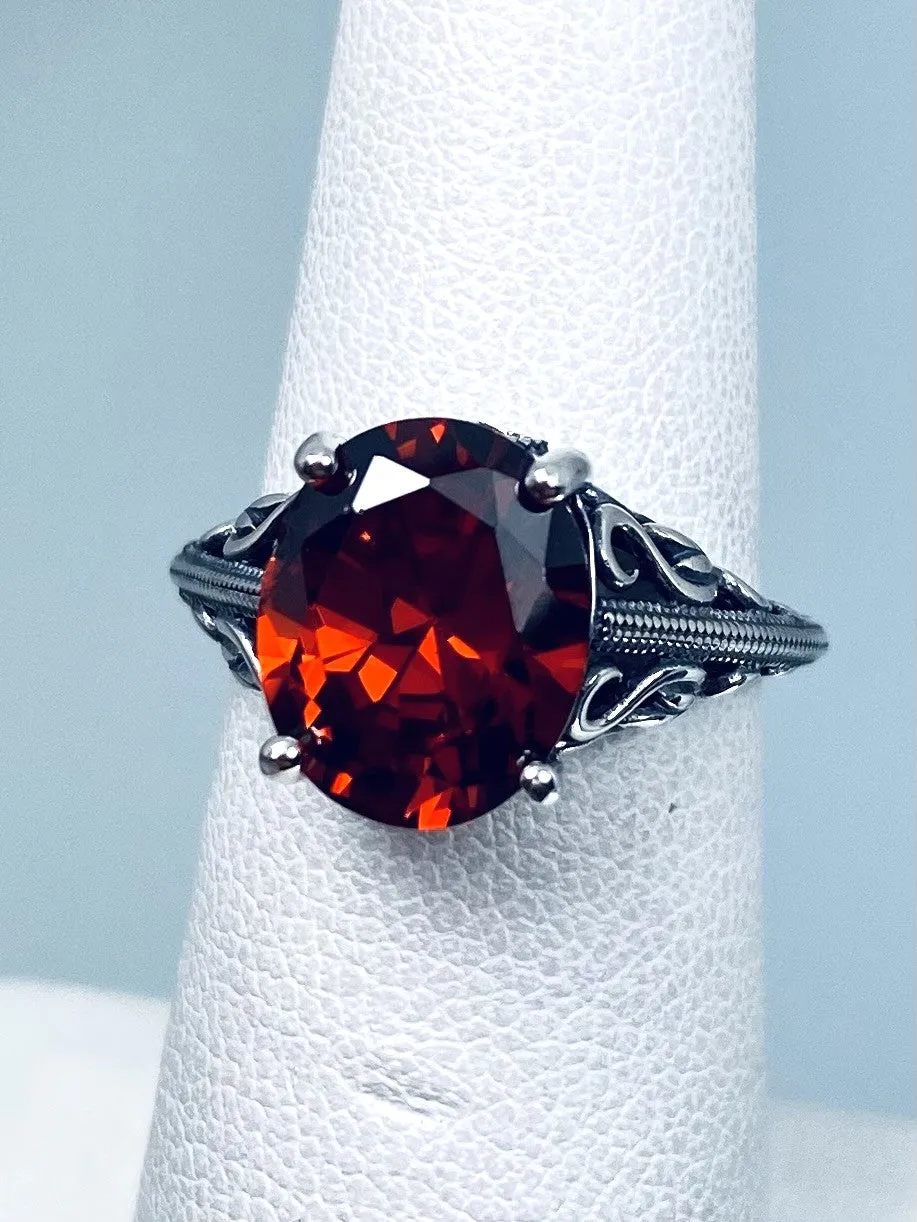 Garnet CZ Ring, Swan Filigree, Art Deco Jewelry #D190