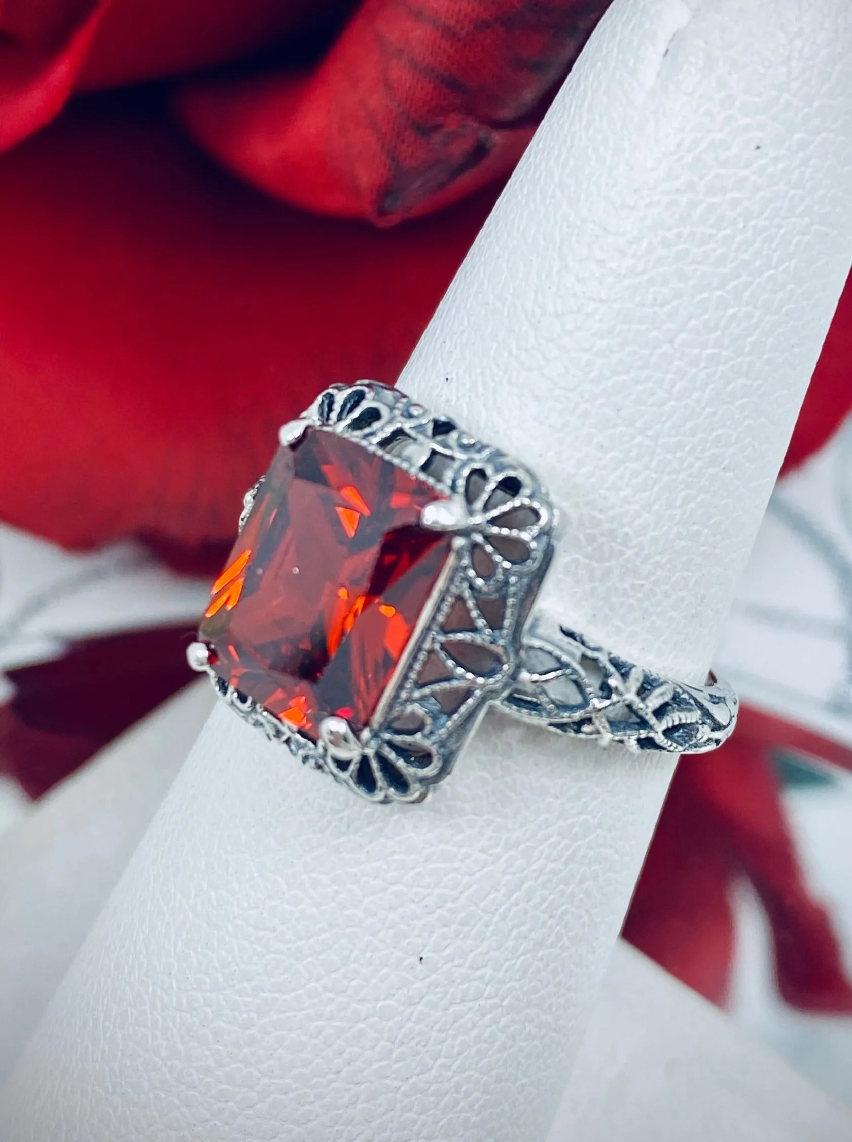 Garnet CZ Ring, Vintage Filigree, Victorian Revival Jewelry, D150
