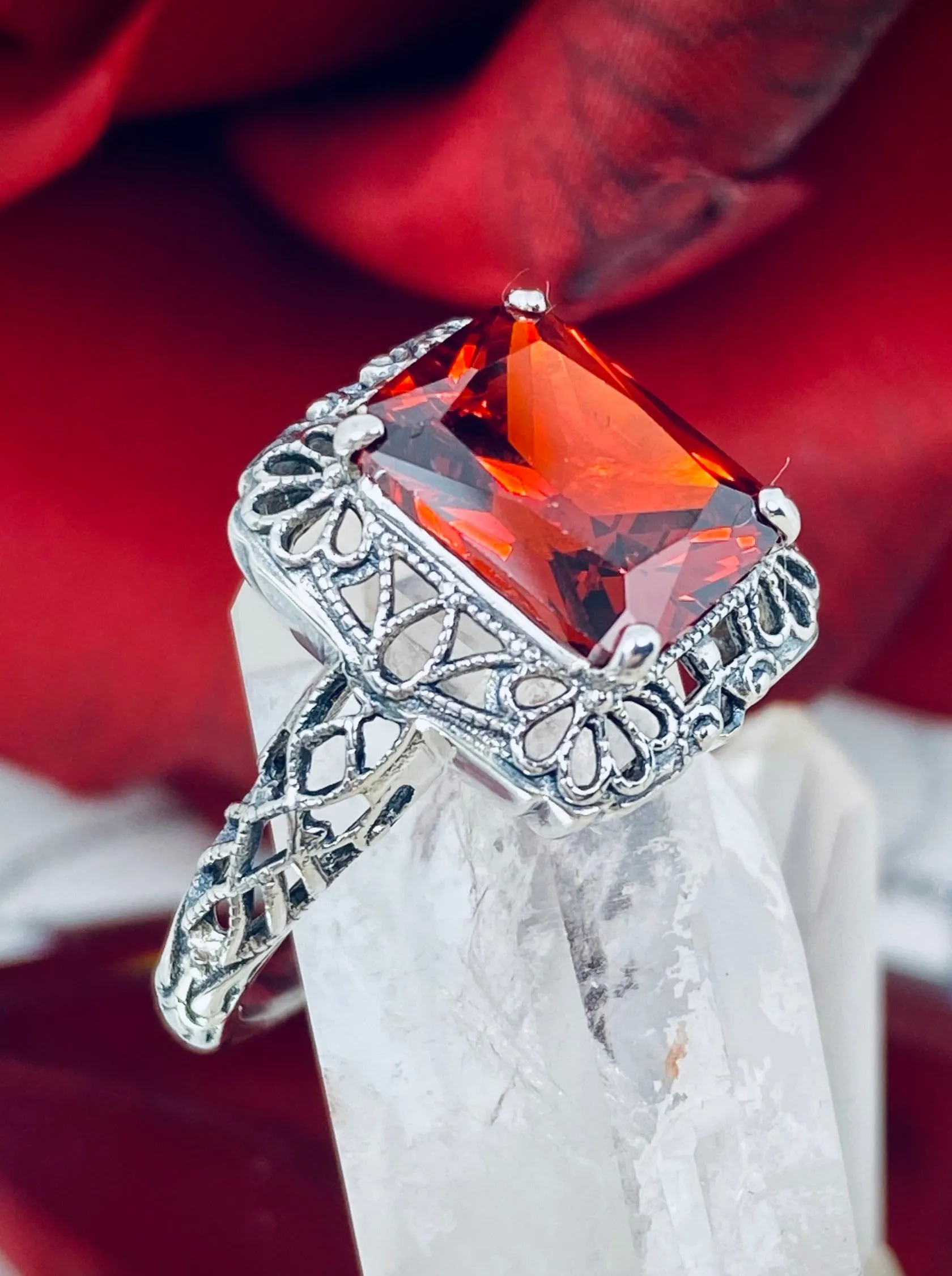Garnet CZ Ring, Vintage Filigree, Victorian Revival Jewelry, D150