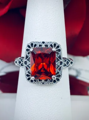 Garnet CZ Ring, Vintage Filigree, Victorian Revival Jewelry, D150