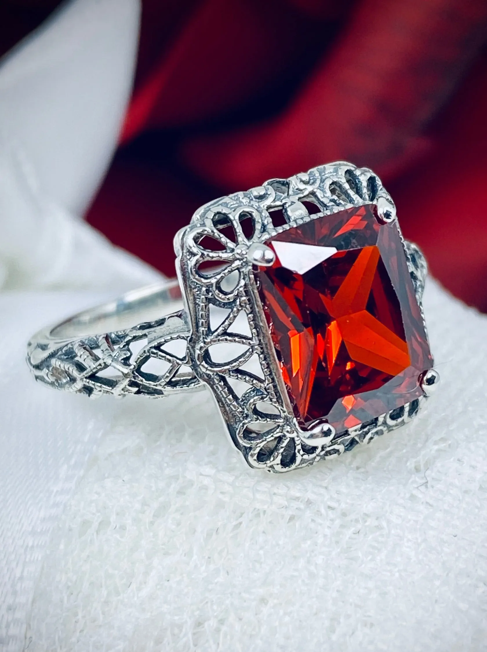 Garnet CZ Ring, Vintage Filigree, Victorian Revival Jewelry, D150