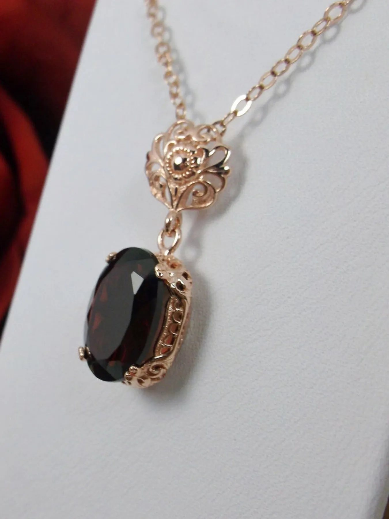 Garnet Pendant, Rose Gold, Natural Garnet Edwardian Necklace #P70