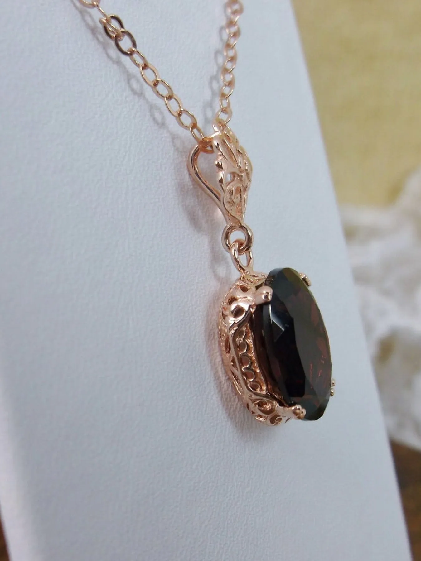 Garnet Pendant, Rose Gold, Natural Garnet Edwardian Necklace #P70