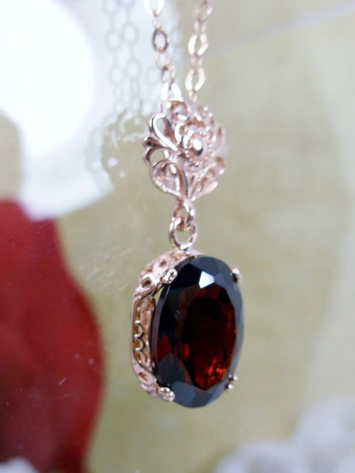 Garnet Pendant, Rose Gold, Natural Garnet Edwardian Necklace #P70