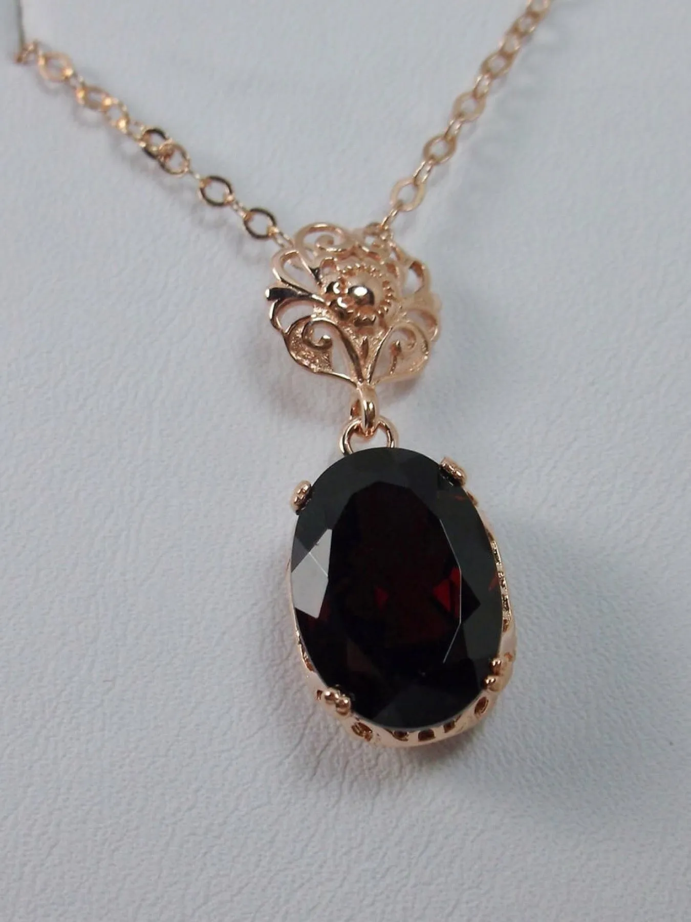 Garnet Pendant, Rose Gold, Natural Garnet Edwardian Necklace #P70