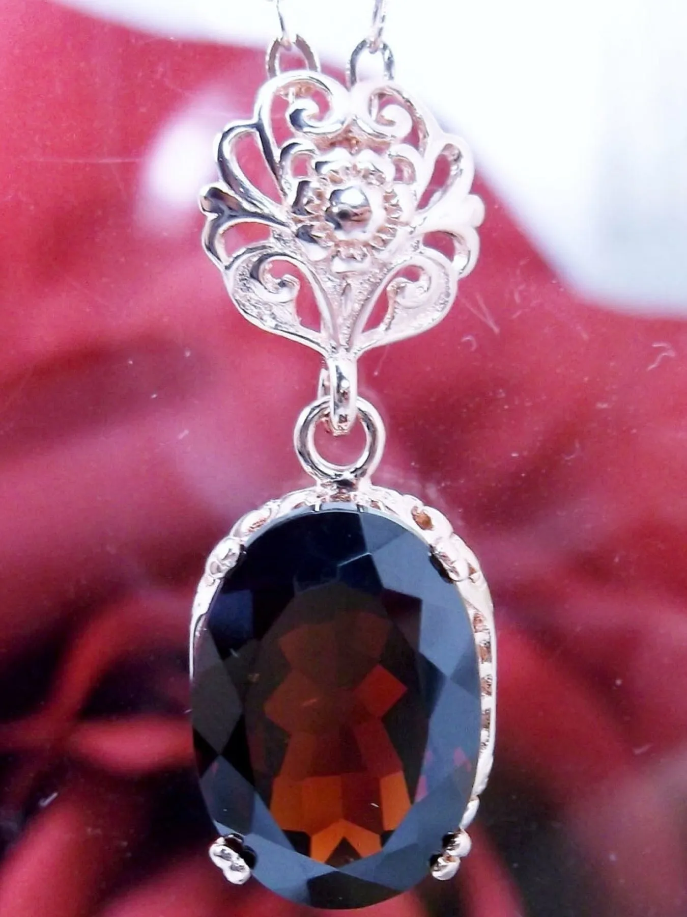 Garnet Pendant, Rose Gold, Natural Garnet Edwardian Necklace #P70