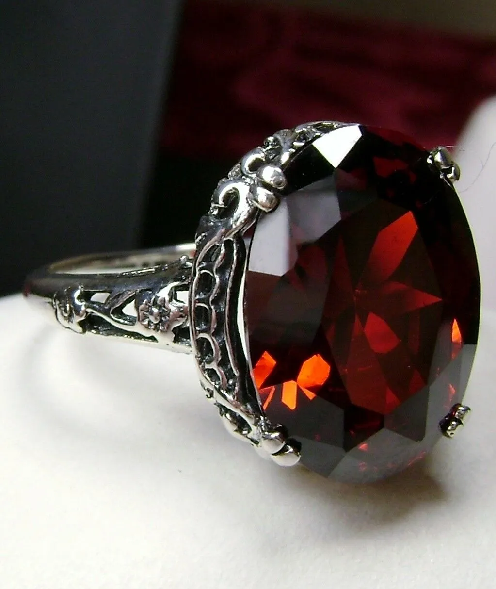 Garnet Ring, Natural Garnet or CZ Gemstone, Revival Edwardian Jewelry #D70