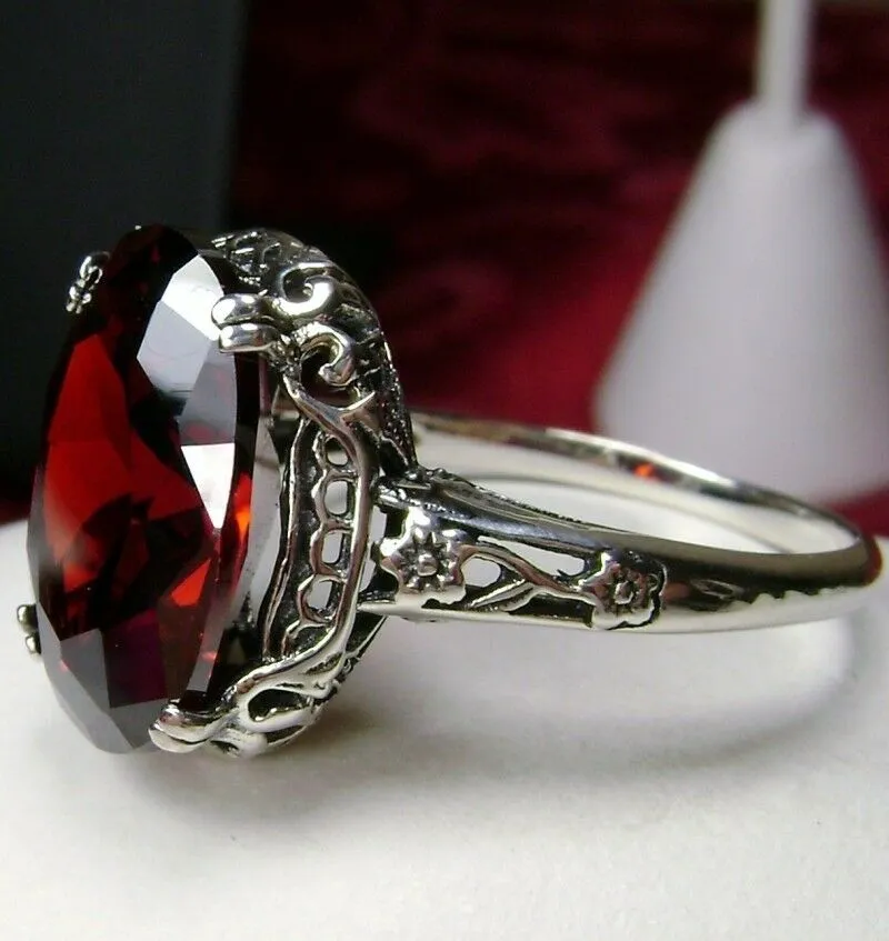 Garnet Ring, Natural Garnet or CZ Gemstone, Revival Edwardian Jewelry #D70