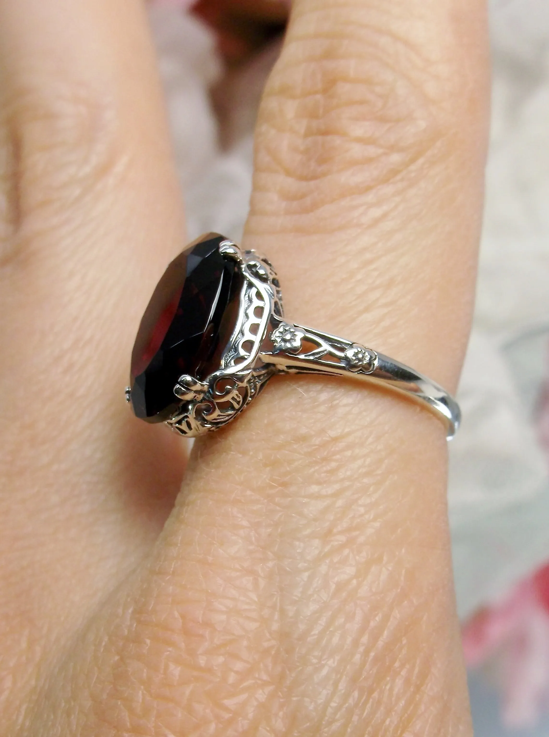 Garnet Ring, Natural Garnet or CZ Gemstone, Revival Edwardian Jewelry #D70