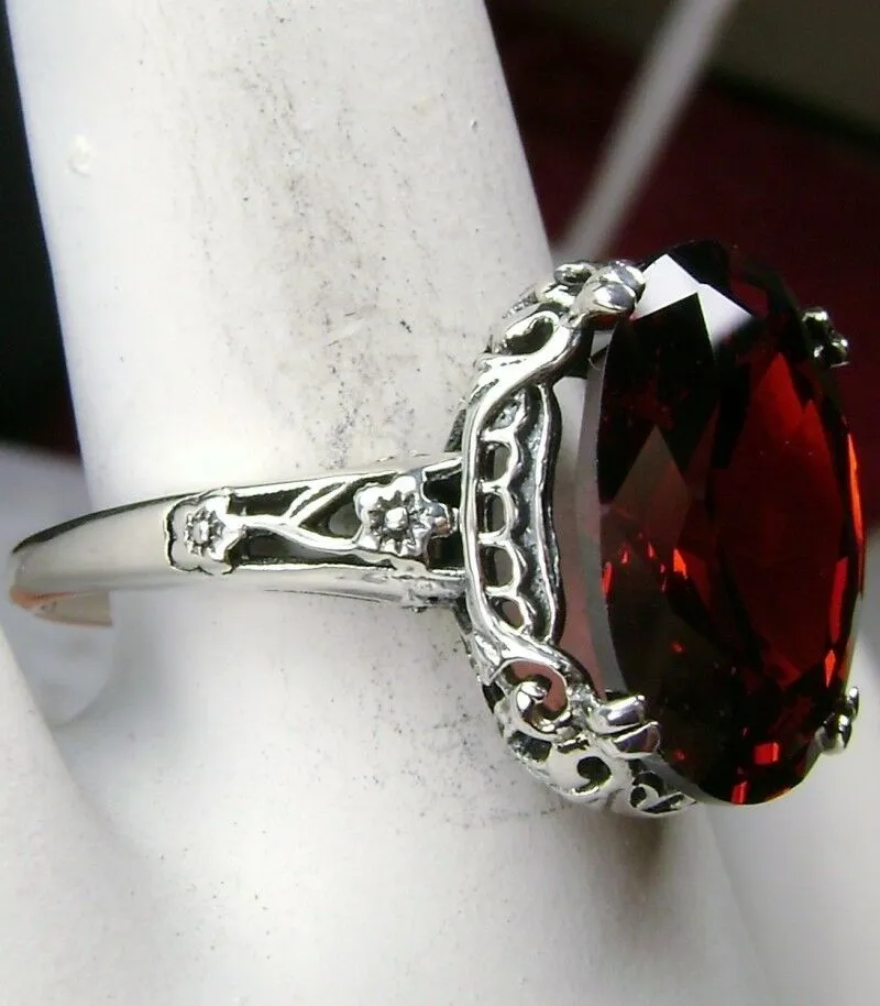 Garnet Ring, Natural Garnet or CZ Gemstone, Revival Edwardian Jewelry #D70