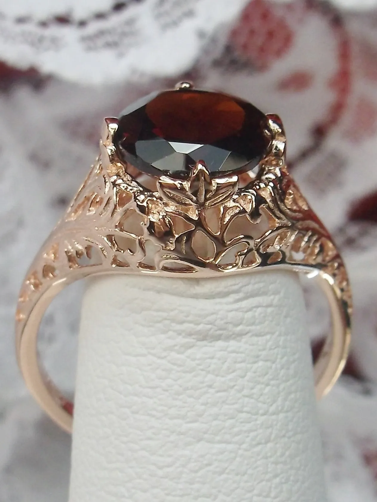 Garnet Ring, Natural Gemstone, Rose Gold, Victorian Jewelry #D198