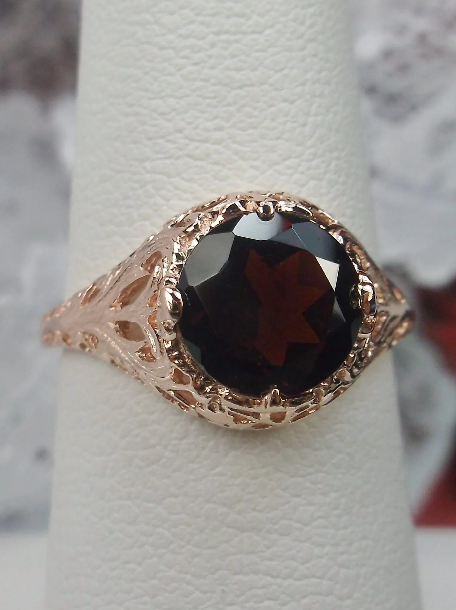 Garnet Ring, Natural Gemstone, Rose Gold, Victorian Jewelry #D198