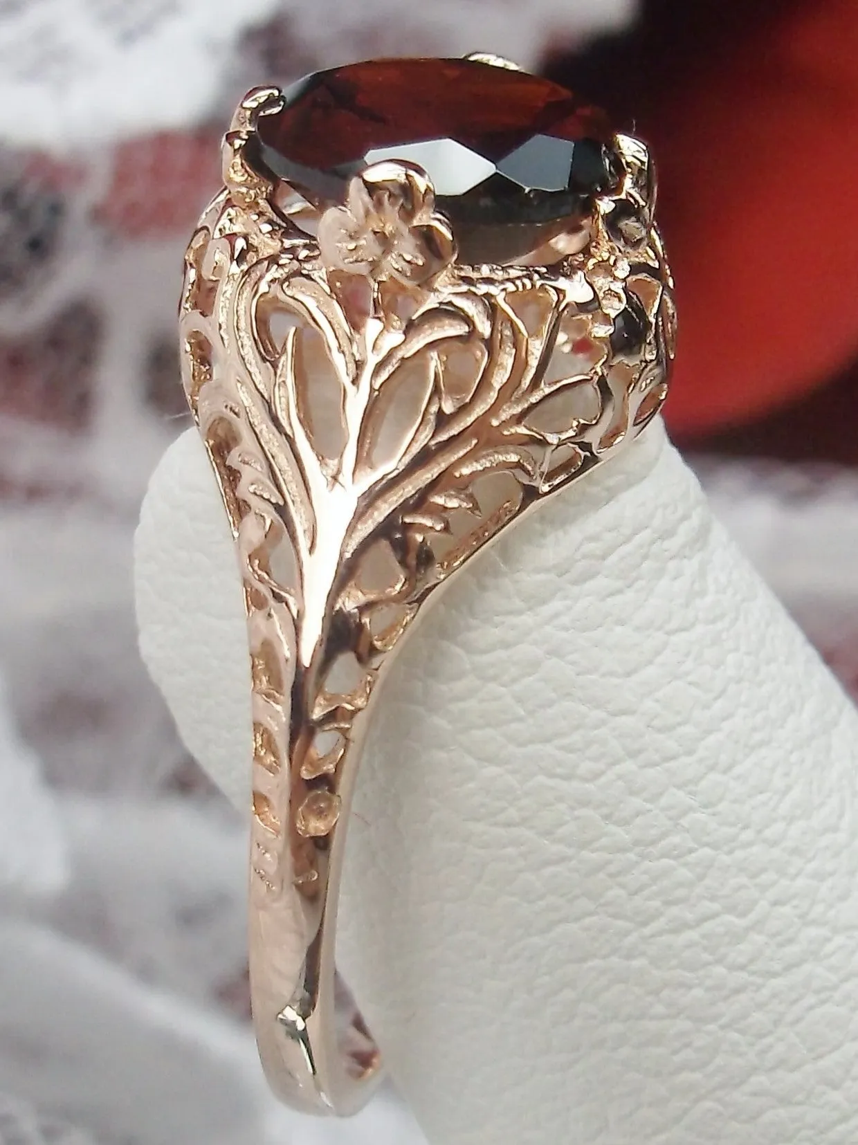 Garnet Ring, Natural Gemstone, Rose Gold, Victorian Jewelry #D198