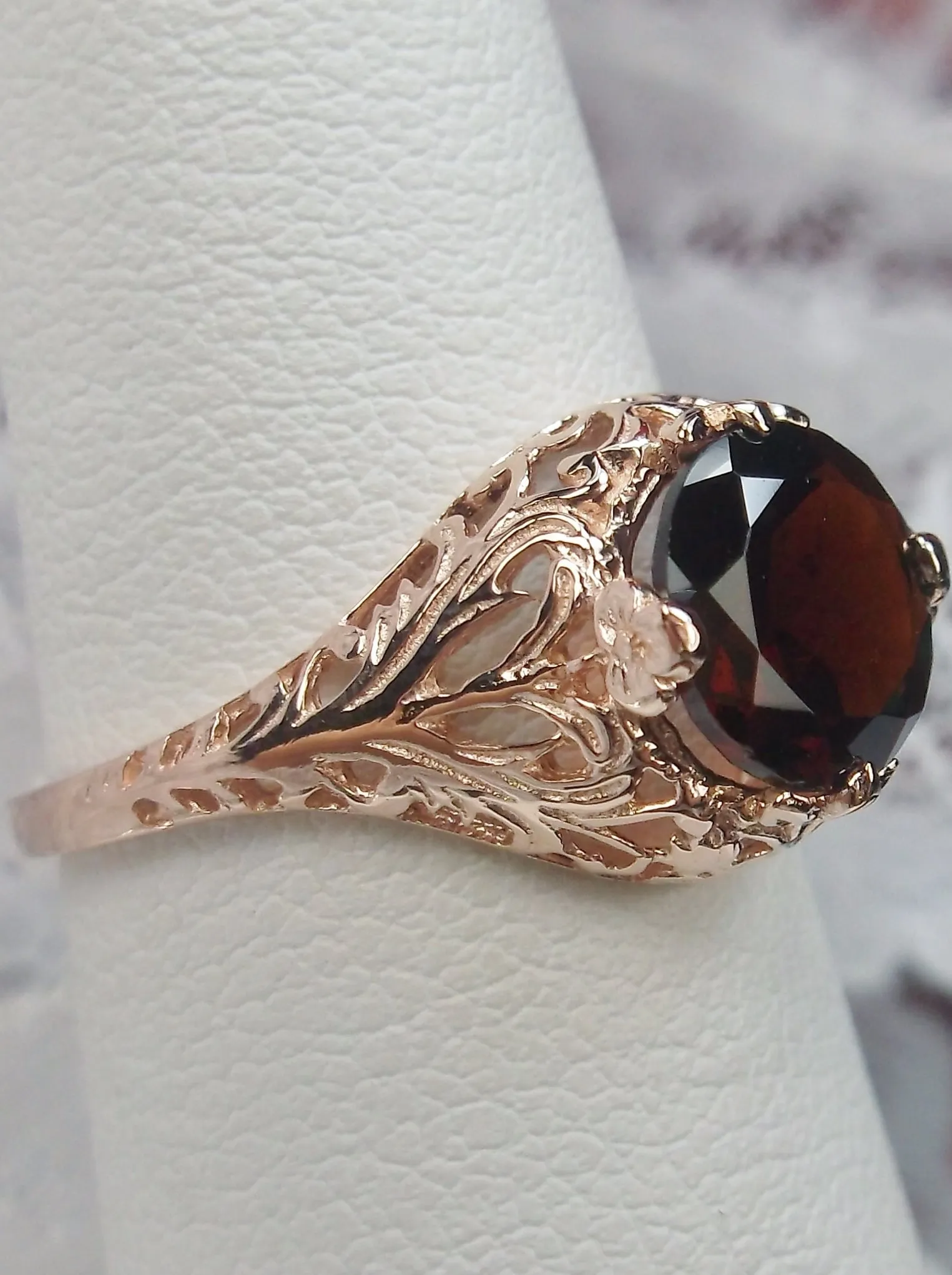 Garnet Ring, Natural Gemstone, Rose Gold, Victorian Jewelry #D198