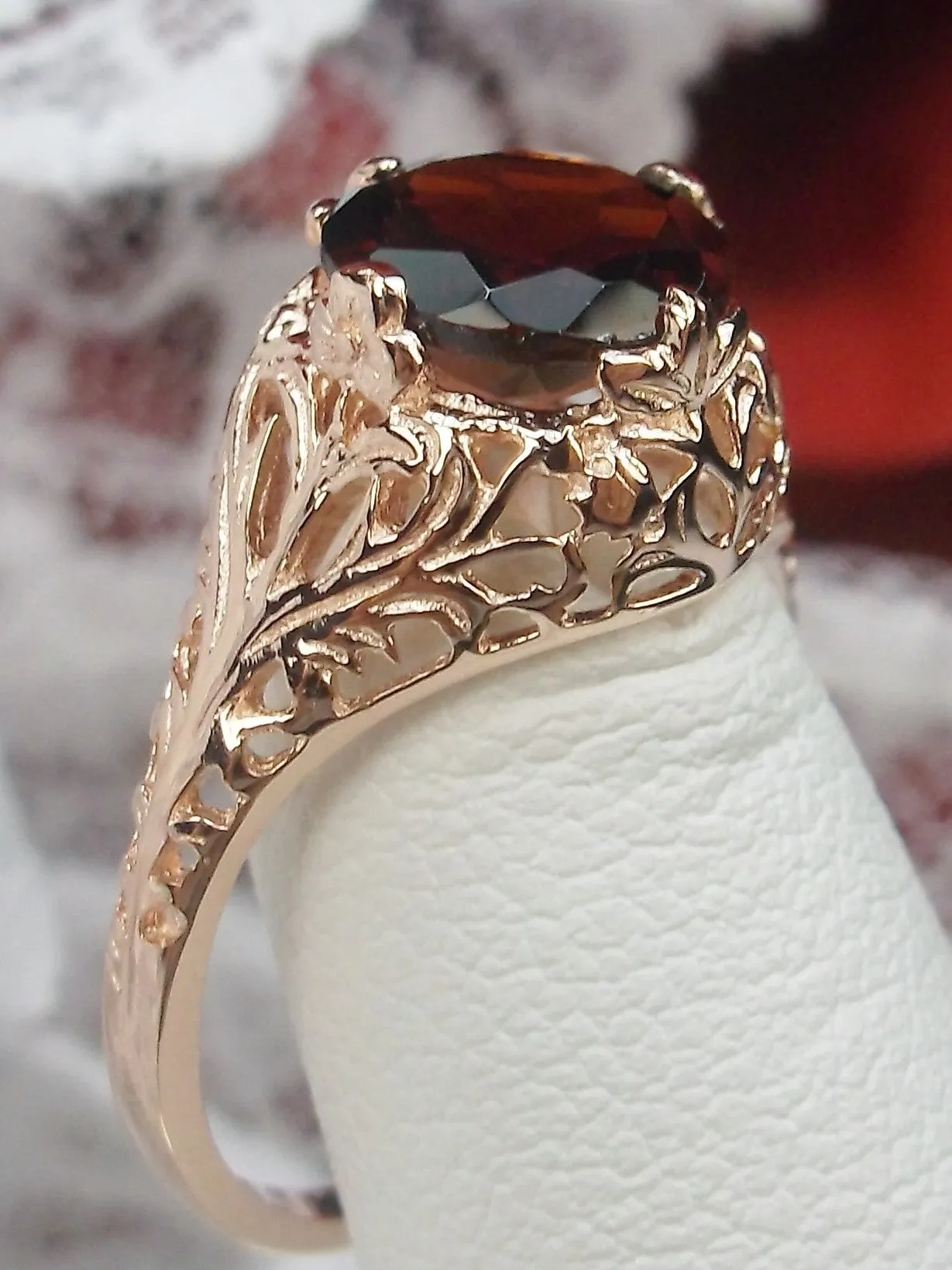 Garnet Ring, Natural Gemstone, Rose Gold, Victorian Jewelry #D198