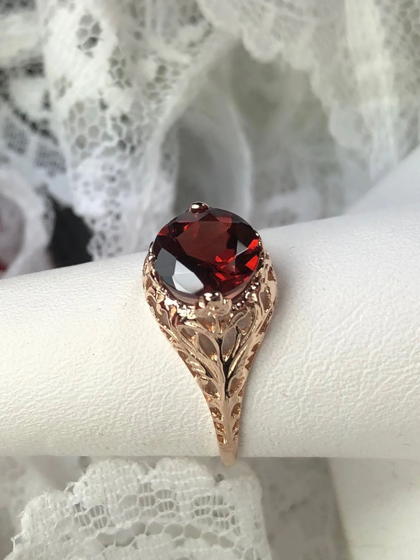 Garnet Ring, Natural Gemstone, Rose Gold, Victorian Jewelry #D198