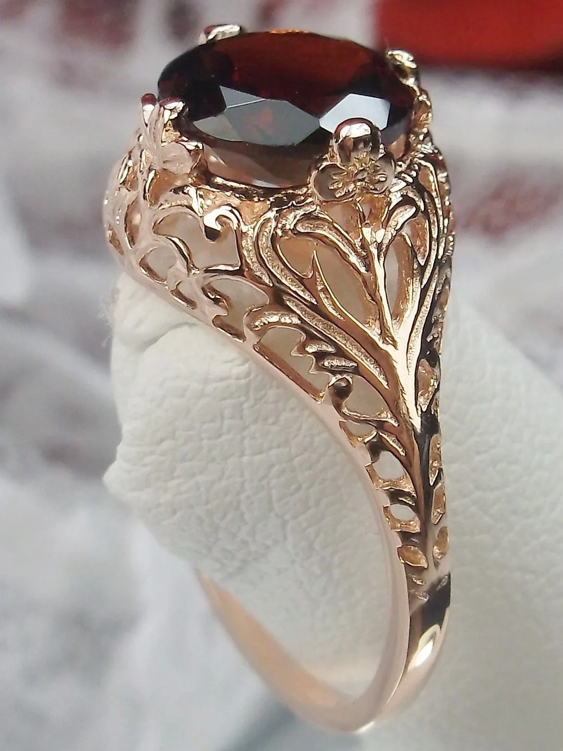 Garnet Ring, Natural Gemstone, Rose Gold, Victorian Jewelry #D198