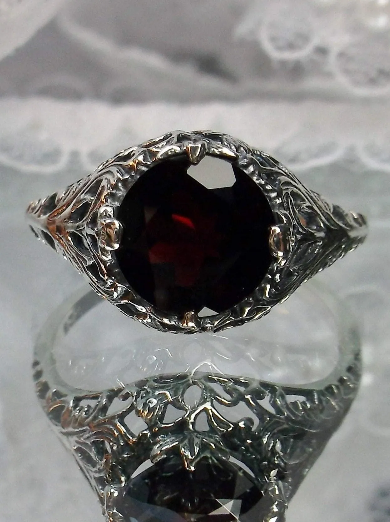 Garnet Ring, Simulated or Natural Gemstone, Victorian Jewelry #D198
