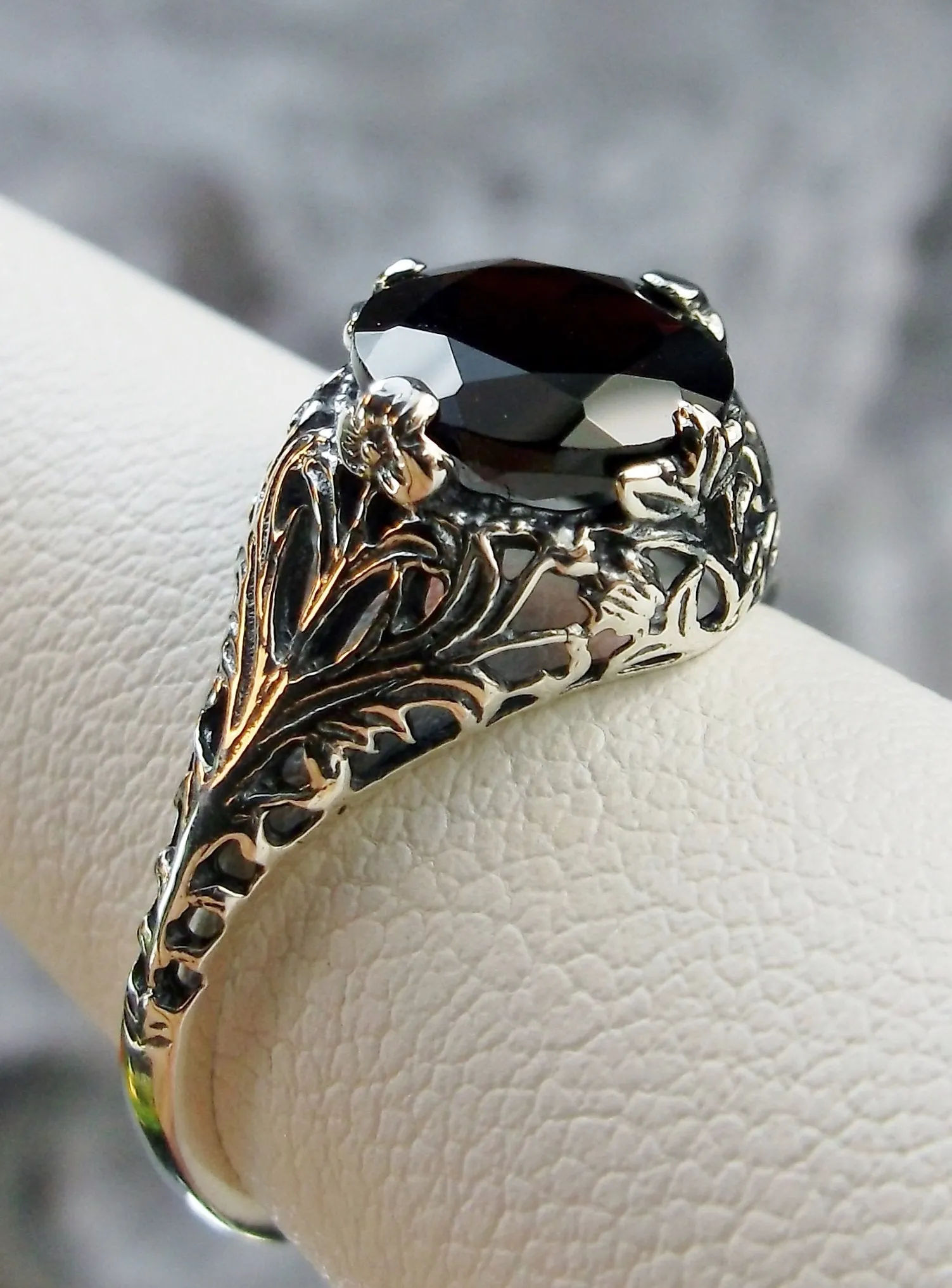 Garnet Ring, Simulated or Natural Gemstone, Victorian Jewelry #D198