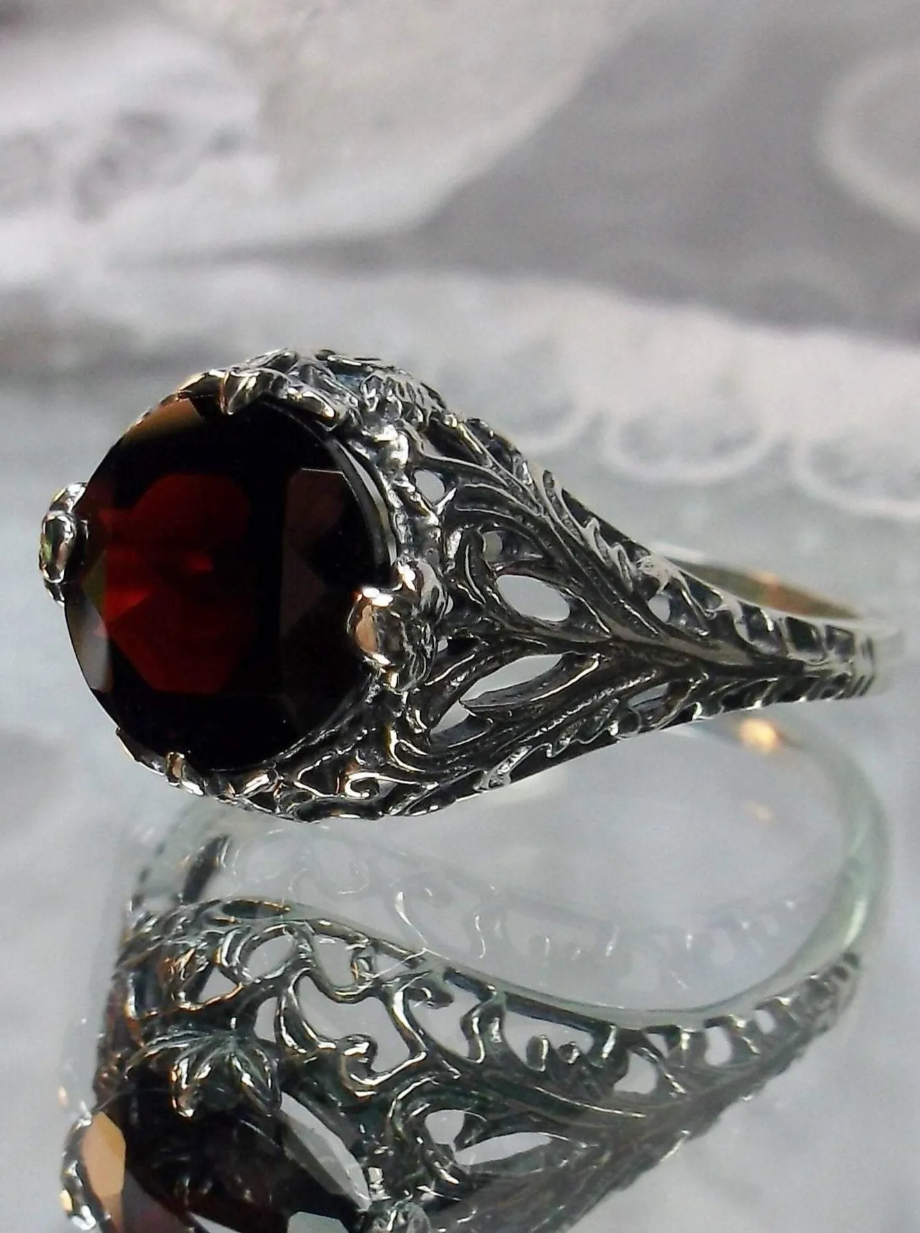 Garnet Ring, Simulated or Natural Gemstone, Victorian Jewelry #D198